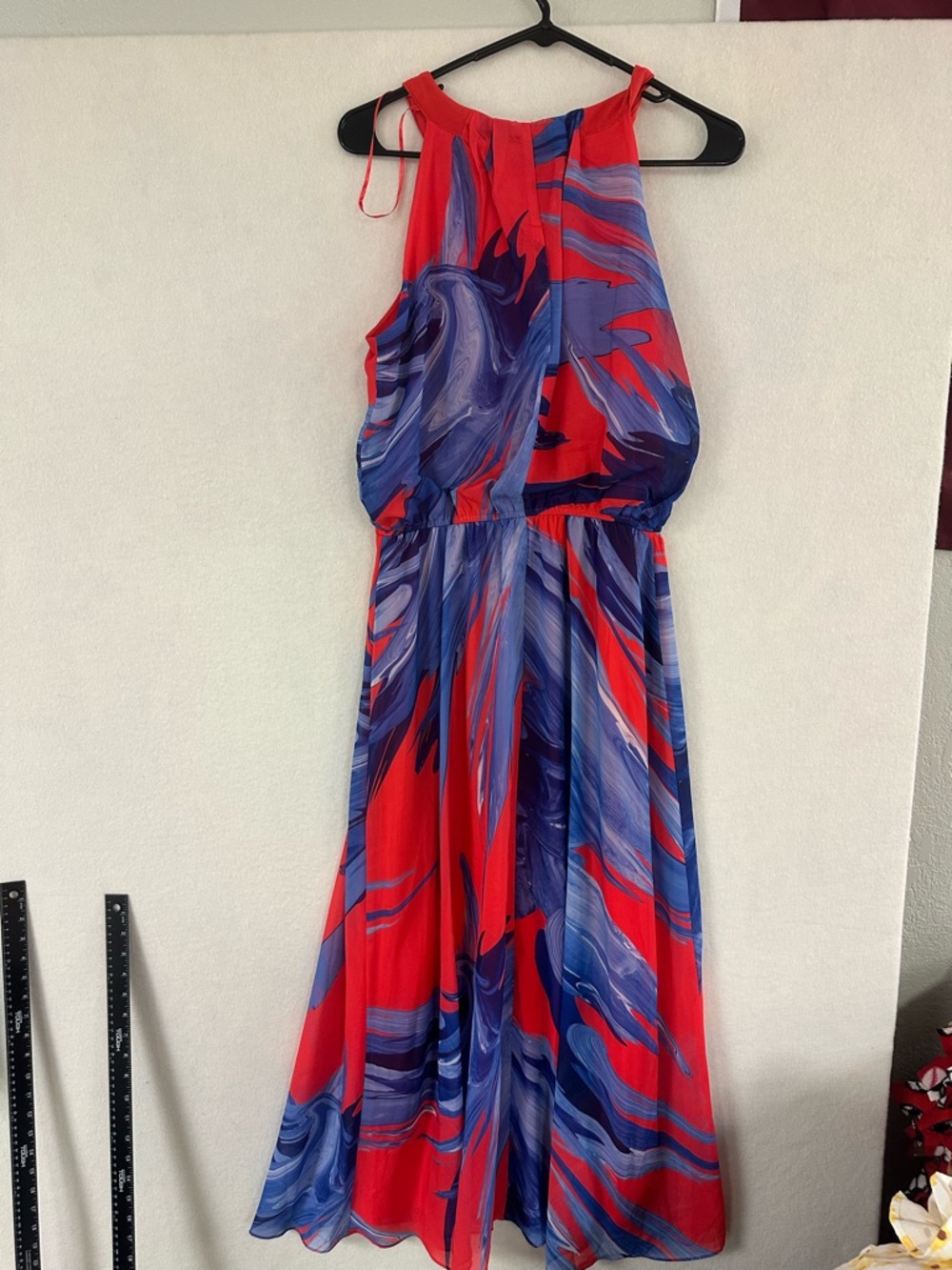 ROBBIE BEE BOLD RED BLUE OCEAN PRINT SLEEVELESS MAXI DRESS Women’s Size 6 - Picture 6 of 7